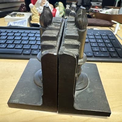 Vintage Brass Bookends Philadelphia Candle Books Library Theme Heavy - Thumbnail 2