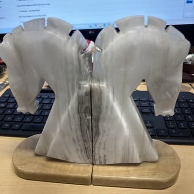 Onyx Marble Horse Head Book Ends Vintage Pair 8” Tall 3” Wide - Image 1