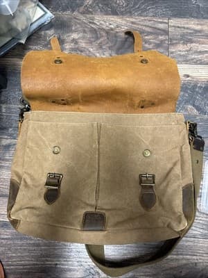 Lifewit Brown Messenger Bag Cowhide Leather Canvas Large Laptop Shoulder strap - Thumbnail 2