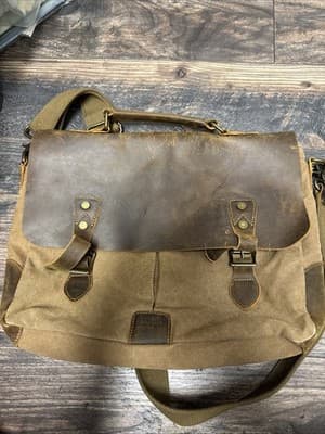 Lifewit Brown Messenger Bag Cowhide Leather Canvas Large Laptop Shoulder strap - Image 1