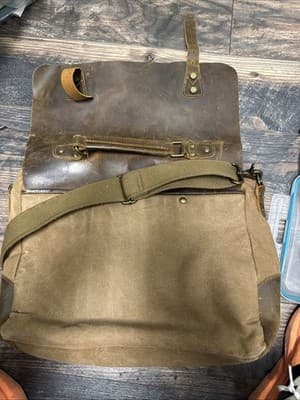 Lifewit Brown Messenger Bag Cowhide Leather Canvas Large Laptop Shoulder strap - Thumbnail 3