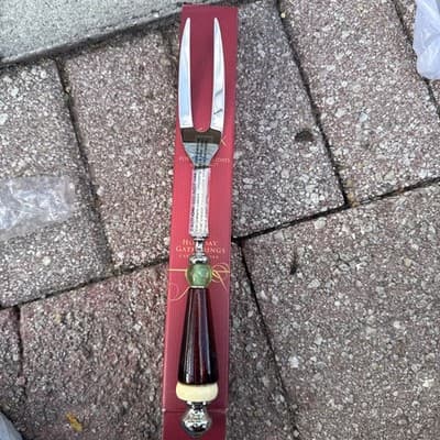 New Open Bx Lenox Holiday Gatherings Carving Fork Stainless Green Red Handle 11” - Thumbnail 2