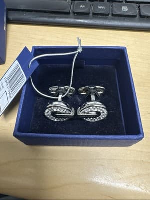 SWAROVSKI Emblem Logo Cufflinks SILVER Men's. New - Thumbnail 2
