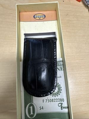 Fossil Leather Money Clip Black New - Image 1