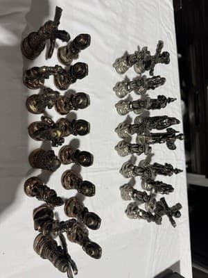 Hand Poured Pewter Chess Set 32 Piece 66 mm King Felt Base - Image 1