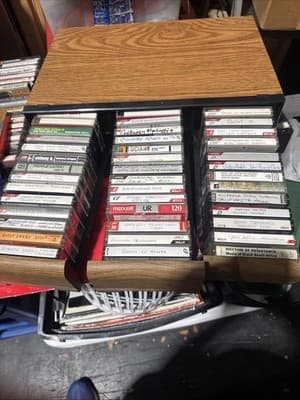 Cassette Tape Collection w/ Wooden Case Storage - Image 1