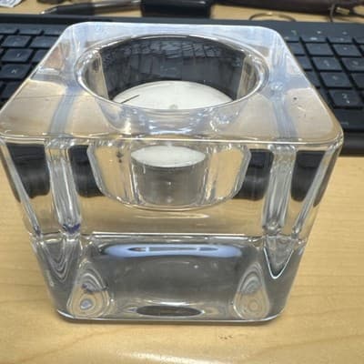 Orrefors Sweden Crystal Ice Cube Votive Candle Holder Designed by Göran Wärff - Thumbnail 3