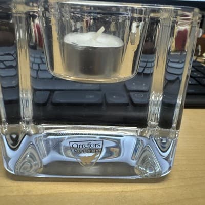 Orrefors Sweden Crystal Ice Cube Votive Candle Holder Designed by Göran Wärff - Image 1