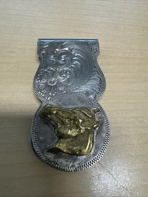 Montana Silversmiths Floral Tulip Silver Money Clip Western Cowboy With Horse - Image 1