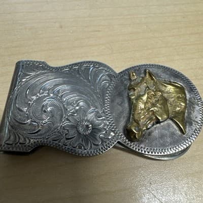 Montana Silversmiths Floral Tulip Silver Money Clip Western Cowboy With Horse - Thumbnail 2