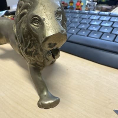 Vintage Brass Roaring Lion Figure 7.5 Inch wide X 3.75 Inch tall Heavy - Thumbnail 2
