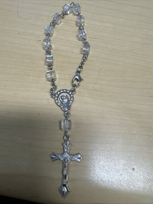 Silver Tone Rosary Case with Clear Beads Rosary - Thumbnail 5