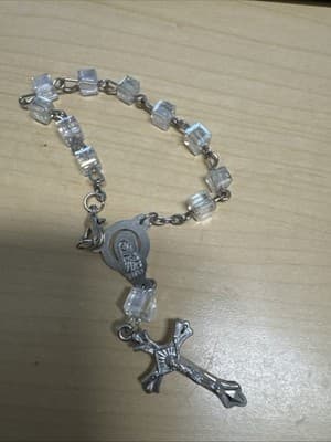 Silver Tone Rosary Case with Clear Beads Rosary - Thumbnail 4