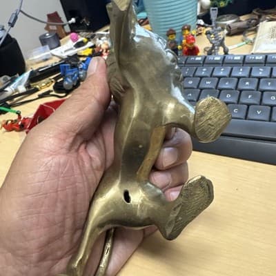 Vintage Brass Roaring Lion Figure 7.5 Inch wide X 3.75 Inch tall Heavy - Thumbnail 4