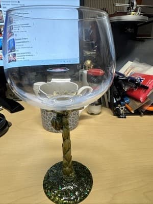 Rhinestone Jeweled Wine Glass Goblet Bronze Enamel Stem. X2 - Thumbnail 4