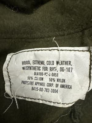 1982 OG107 Hood Extreme Cold Weather w/ Sythentic Fur M65 M51 Fishtail Parka - Thumbnail 4