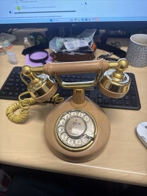 Vintage Rotary Dial French Style Desk Phone Western Electric Vintage Cream Gold - Thumbnail 2