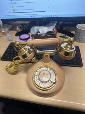 Vintage Rotary Dial French Style Desk Phone Western Electric Vintage Cream Gold - Image 1