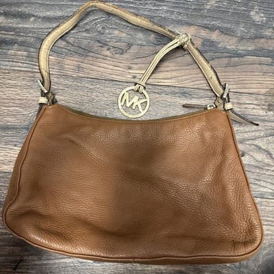 MICHAEL KORS Brown Leather Handbag Crossbody Purse with Gold Colored Hardware - Image 1