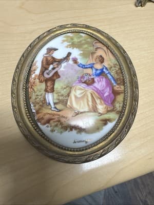 Vintage Limoges Porcelain Framed Cameo Pictures French Courting Couple - Image 1