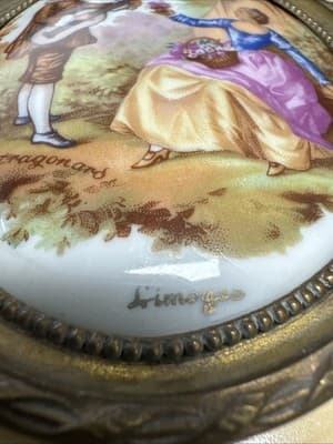 Vintage Limoges Porcelain Framed Cameo Pictures French Courting Couple - Thumbnail 2