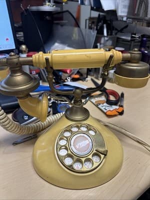 Rare Vintage 1970 FRENCH STYLE Beige & Gold Color Rotary Dial Desk Top Telephone - Image 1