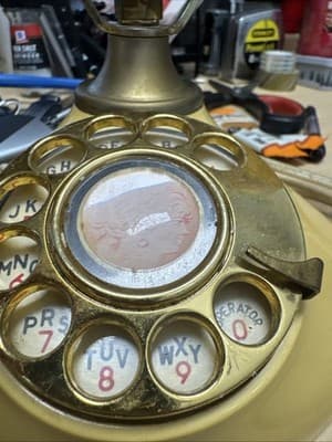Rare Vintage 1970 FRENCH STYLE Beige & Gold Color Rotary Dial Desk Top Telephone - Thumbnail 2