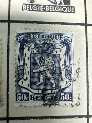 Belgium Postage ~ Daily /Coat Of Arms ~ 50¢ Blue Stamp ~ Posted ~ 1930 ~ B158 -6 - Image 1