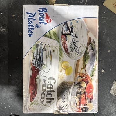 Lobster Certified International Fisherman Catch Kate McRostie Platter&Bowl New - Thumbnail 4