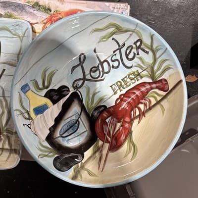 Lobster Certified International Fisherman Catch Kate McRostie Platter&Bowl New - Thumbnail 2