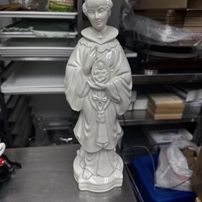 Ceramic Asian Empress Oriental Statue Holland Mold Fertility 16” White Glossy - Thumbnail 2