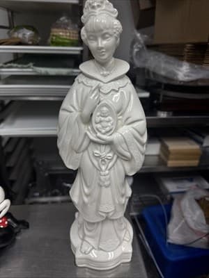 Ceramic Asian Empress Oriental Statue Holland Mold Fertility 16” White Glossy - Image 1