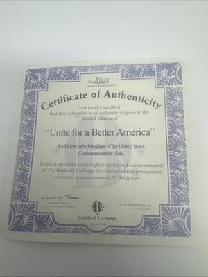 Joe Biden Commemorative plate. Bradford Exchange "An historic change - Thumbnail 3