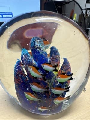 large beautiful Murano Art Glass Fish Aquarium Seascape Lampwork Paperweight - Thumbnail 2