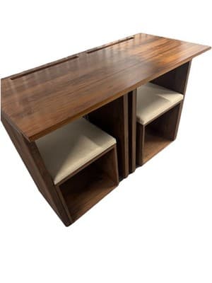 Custom Solid Walnut Waterfall Office Deck With Matching Stools By Mash Studio - Image 1
