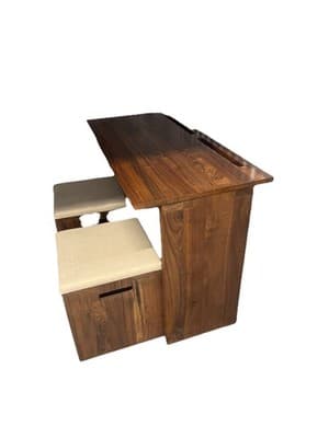 Custom Solid Walnut Waterfall Office Deck With Matching Stools By Mash Studio - Thumbnail 3
