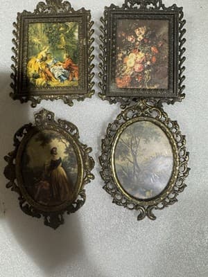 Vintage Ornate Frame Italy Painted Silk Wall Art Impressionism 5x6" 4 Frames - Image 1