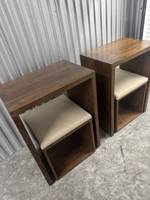 Custom Solid Walnut Waterfall Office Deck With Matching Stools By Mash Studio - Thumbnail 7