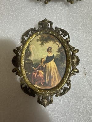 Vintage Ornate Frame Italy Painted Silk Wall Art Impressionism 5x6" 4 Frames - Thumbnail 4