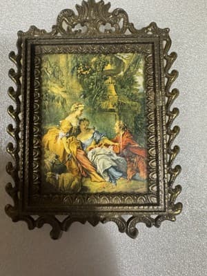 Vintage Ornate Frame Italy Painted Silk Wall Art Impressionism 5x6" 4 Frames - Thumbnail 2