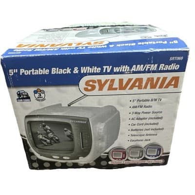 Sylvania 5" Portable Black & White TV AM/FM Radio 3 Way Power Source SRT 069 NIB - Image 1