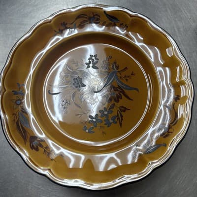 Luneville Faience de France Louis XV Honey Brown Blue Rim Plates 10” 5 Plates - Image 1