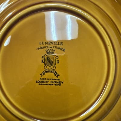 Luneville Faience de France Louis XV Honey Brown Blue Rim Plates 10” 5 Plates - Thumbnail 3
