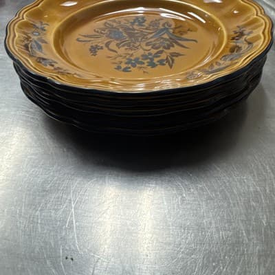 Luneville Faience de France Louis XV Honey Brown Blue Rim Plates 10” 5 Plates - Thumbnail 2