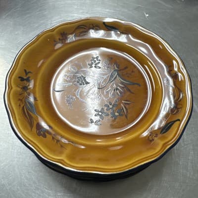 Luneville Faience de France Louis XV Honey Brown Blue Rim Plates 7” 8 Plates - Image 1