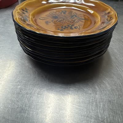 Luneville Faience de France Louis XV Honey Brown Blue Rim Plates 7” 8 Plates - Thumbnail 2