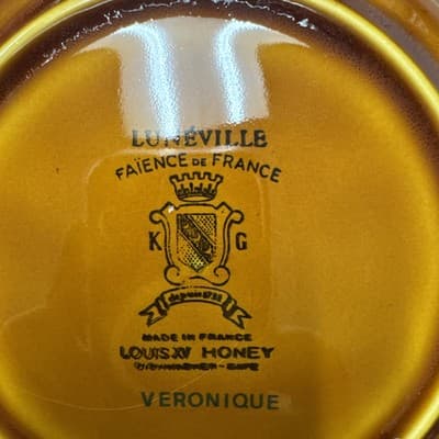 Luneville Faience de France Louis XV Honey Brown Blue Rim Plates Soup 9.5”, 7 Pl - Thumbnail 3