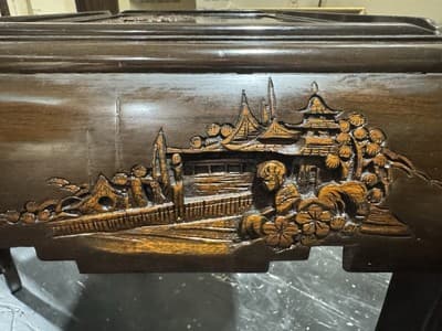 Vintage Engraved Nesting Tables Oriental Rose Wood Beautiful - Thumbnail 12