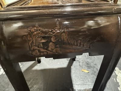 Vintage Engraved Nesting Tables Oriental Rose Wood Beautiful - Thumbnail 5