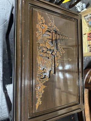 Vintage Engraved Nesting Tables Oriental Rose Wood Beautiful - Thumbnail 13